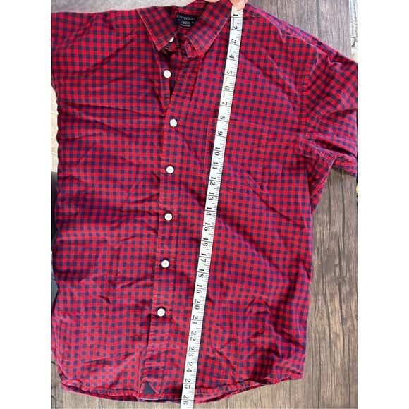UNTUCKit Gingham Cotton Long Sleeve Classic Button Up Shirt Red Navy Size Medium - Picture 11 of 12
